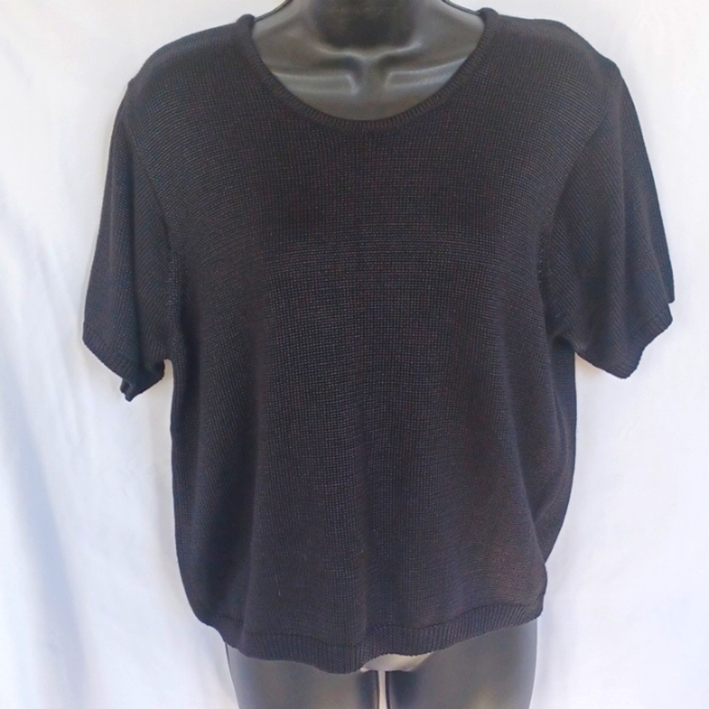 Fia Italia handloomed black short slleve knitted scoop neck sweater, Medium